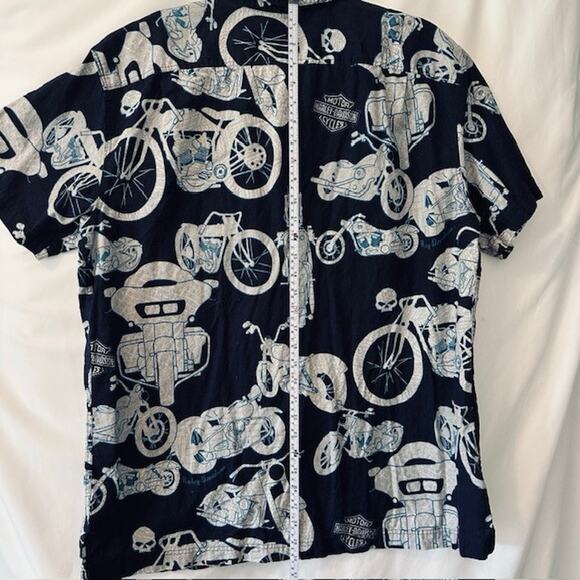 Harley Davidson Motorcycle Button Shirt Hawaiian Men XL Navy/White/Gray All Over - Picture 5 of 7